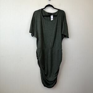 Lane Bryant Womens 22/24 Ruched Green Shirt Dress Stretch Pullover NEW NWT